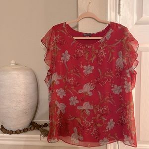 Womens 1X Vince Camuto red flower shirt with built in under shirt #SMOKEFREEHOME